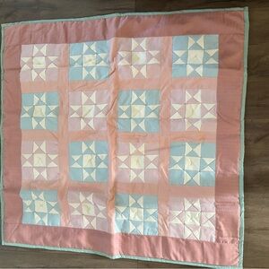 Pastel Pink & Blue Patchwork Star Quilt - Soft Nursery Bedding
